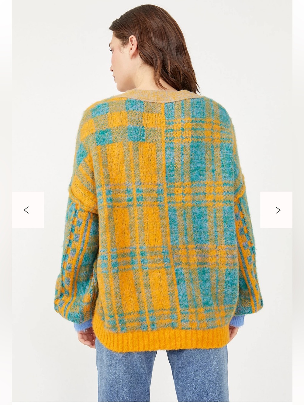 Free People Sepia Plaid Cardigan in Marigold Sky Combo Sz XS OVERSIZED FuzzyWool - Picture 3 of 15